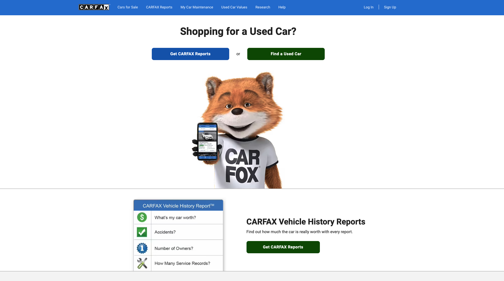Carfax homepage